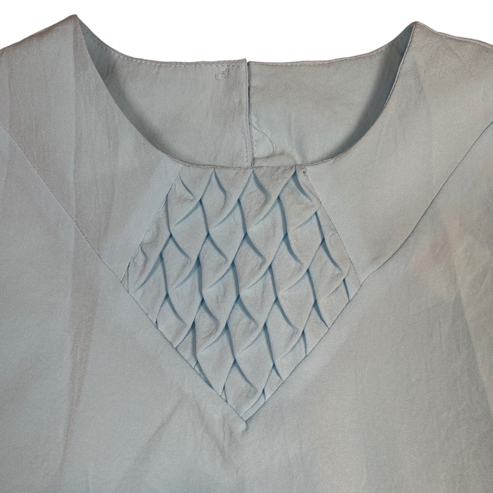 Vintage Baby Blue‎ Smocked Neckline Blouse Size 10 Petite Granny Coastal Cottage